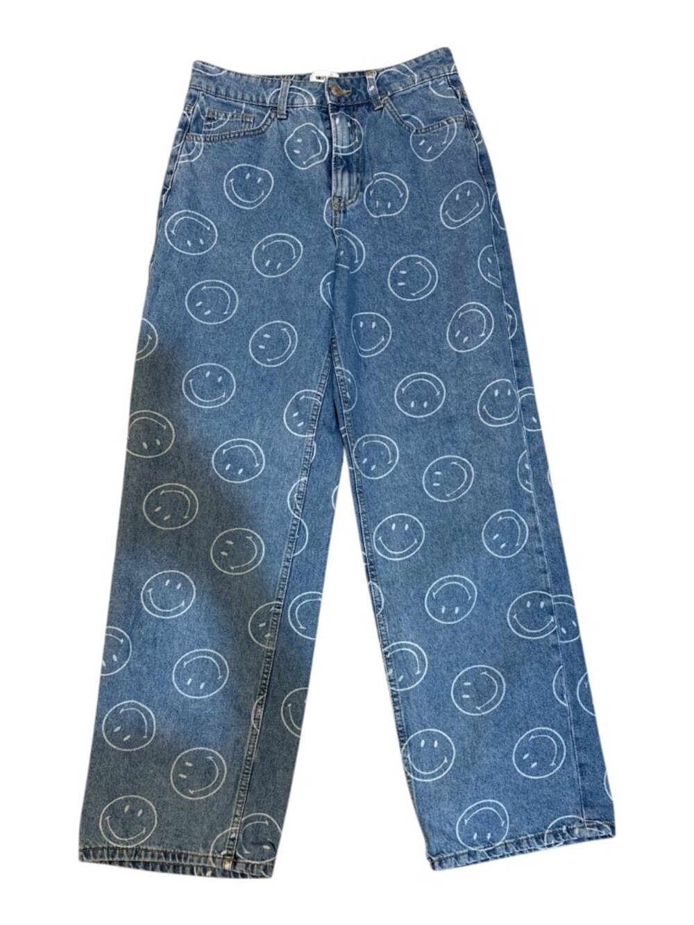 Smiley H&M Sz 4 Blue & White Smiley Pattern 5-Pocket Wide Leg Jeans